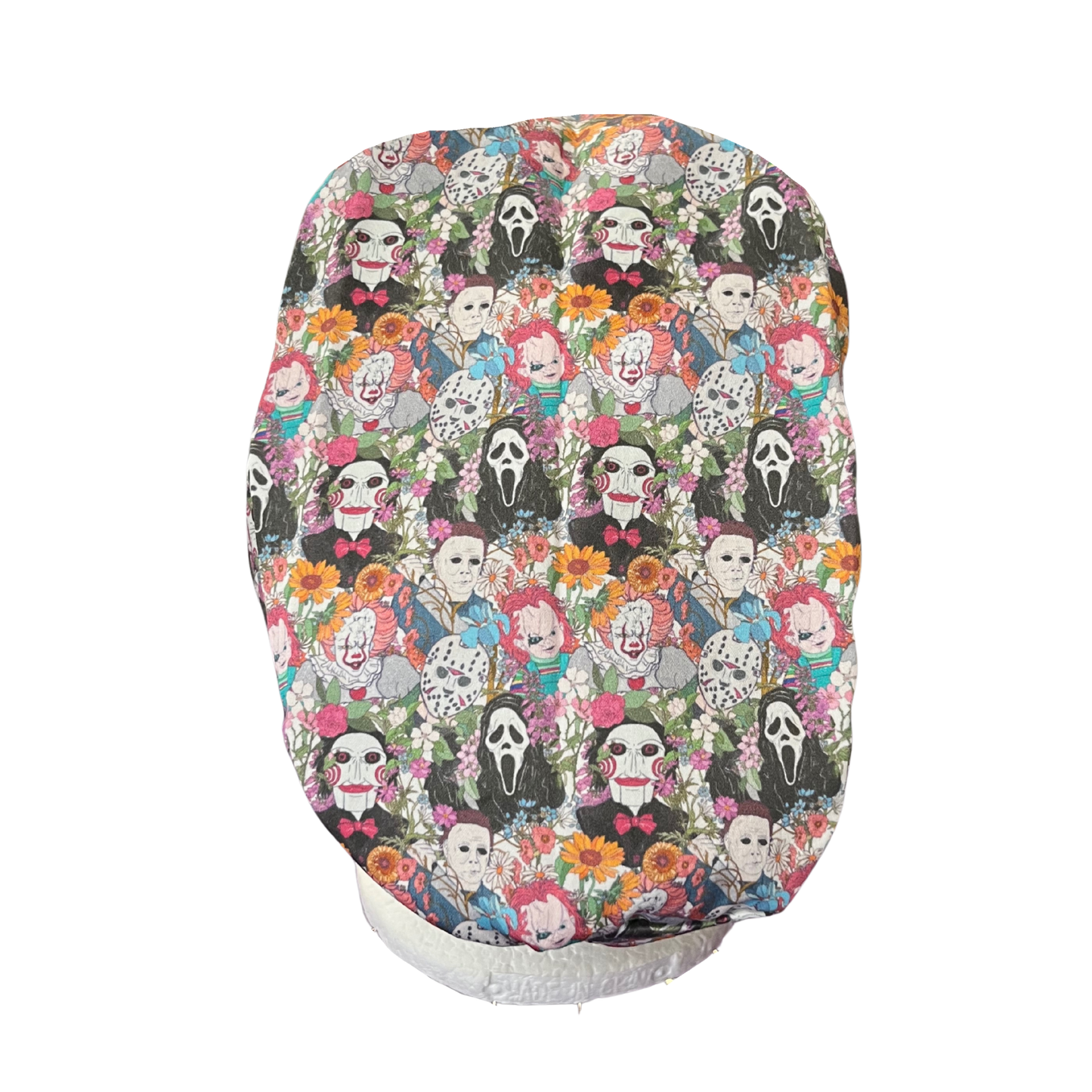 Dusky Scream, Jason, Michael and friends Floral Halloween Hybrid Euro Scrub cap