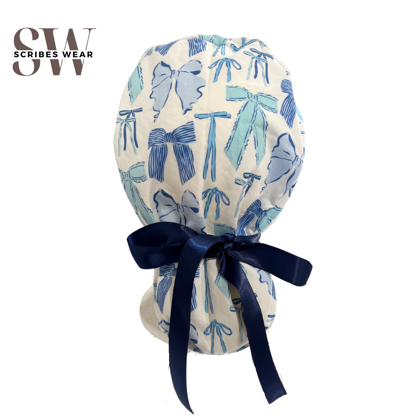 Bows in Blue Pony Style Scrub Cap