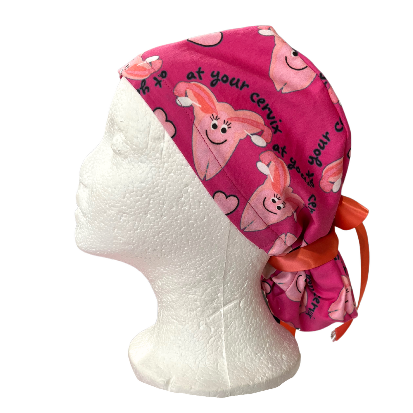 At your cervix scrub cap in Pony style
