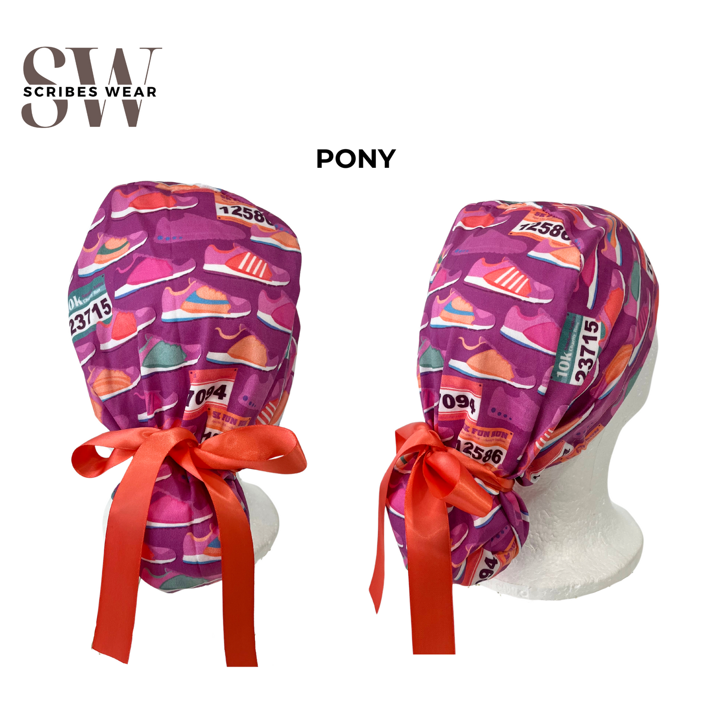 Magenta Sneaker Pony Style Scrub Cap