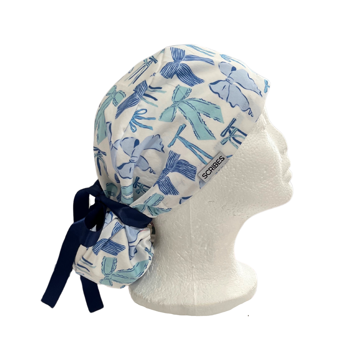 Bows in Blue Pony Style Scrub Cap