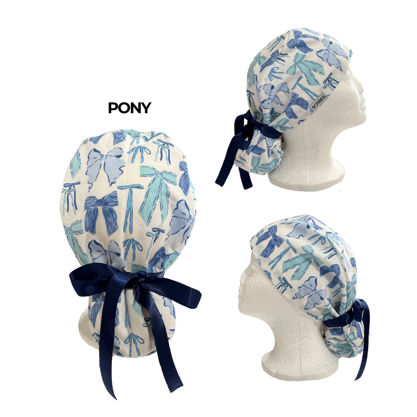 Bows in Blue Pony Style Scrub Cap