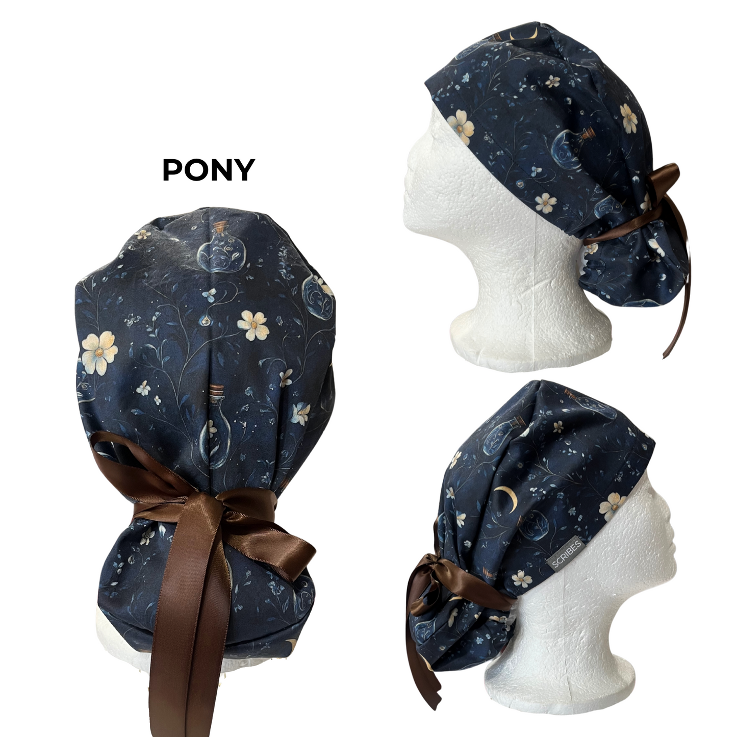 Pre-Order Mystical Night in Navy Witchcraft, Halloween Pony Scrub cap Exclusive Print