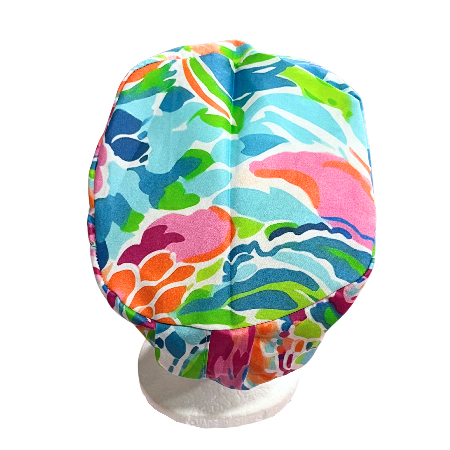 Florida Florals Pinks and Teals scrub cap in Euro Love Style