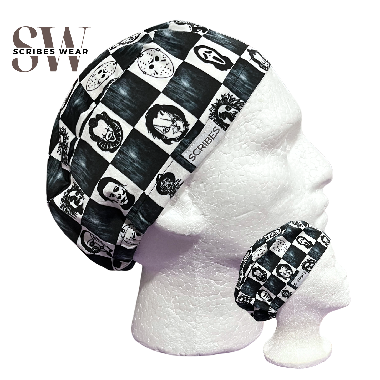 Black and White Checkered Scary movie villain Skull Cap Euro for Men