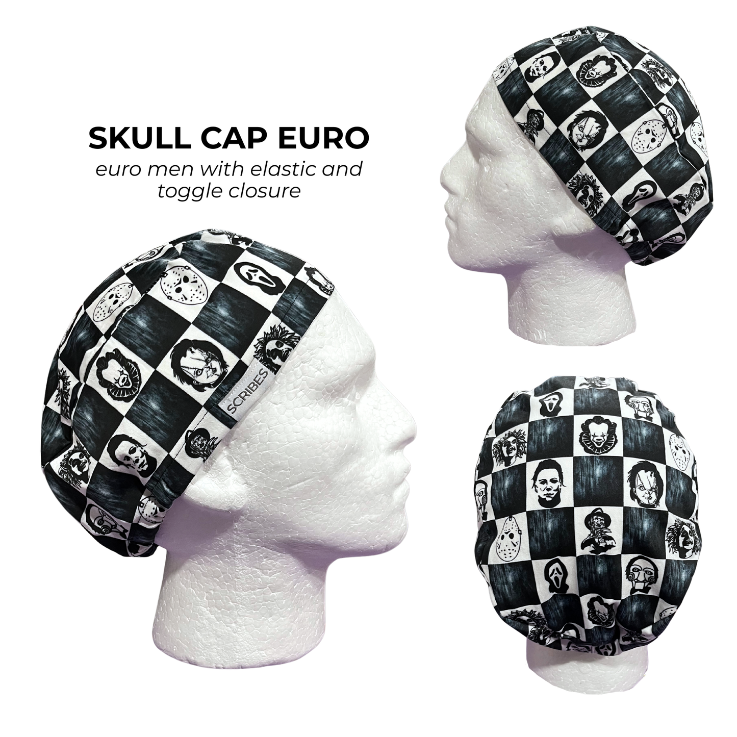 Black and White Checkered Scary movie villain Skull Cap Euro for Men