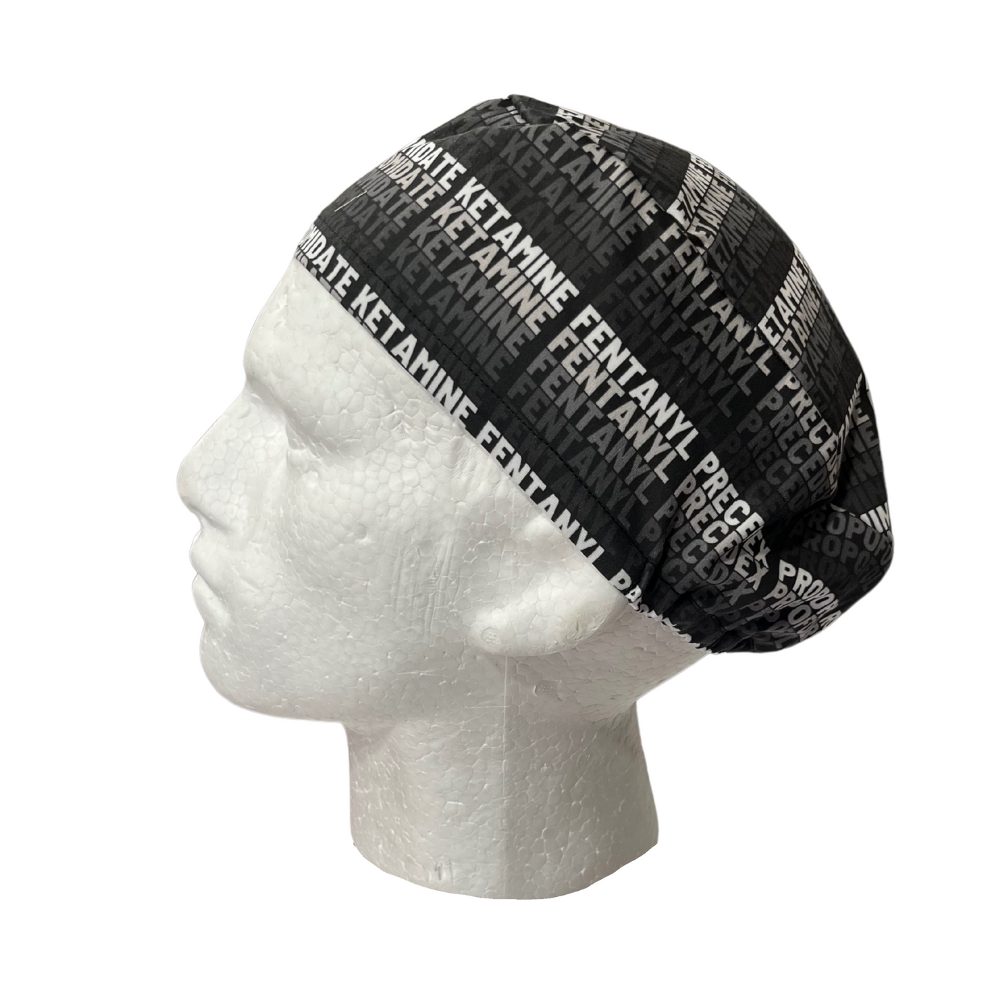 Black Ombre Anesthesia Meds Words Euro Men Scrub Cap