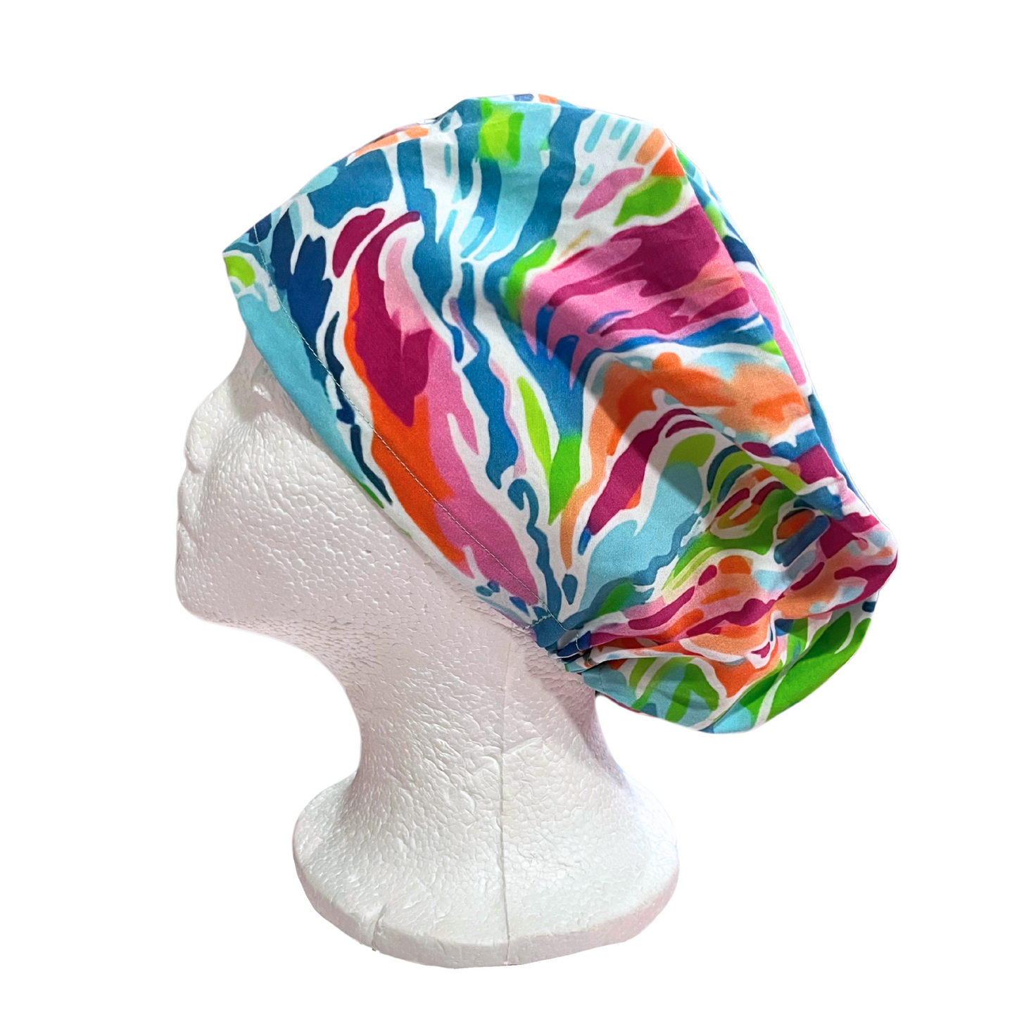Florida Florals Pinks and Teals scrub cap in Euro Love Style
