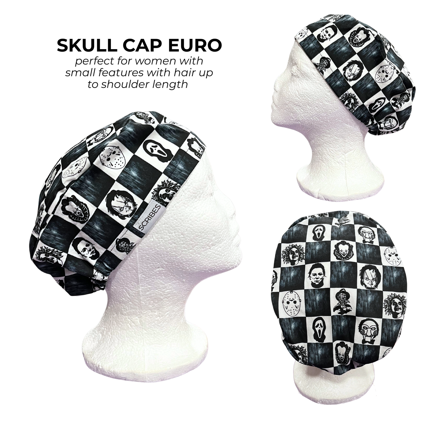 Black and White Checkered Scary movie villain Skull Cap Euro for Men