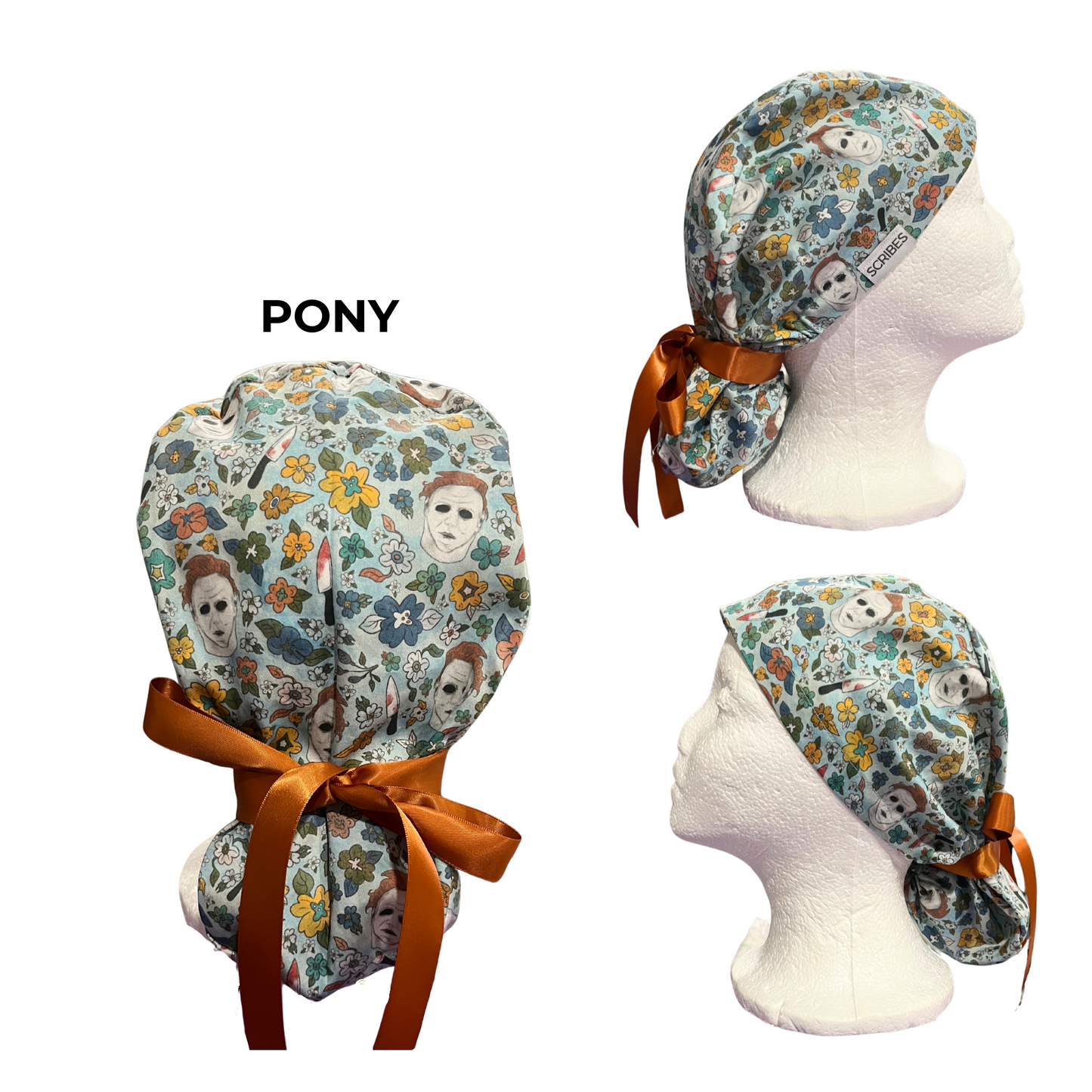 Dusky blue Michael Myers Halloween in Pony Scrub cap