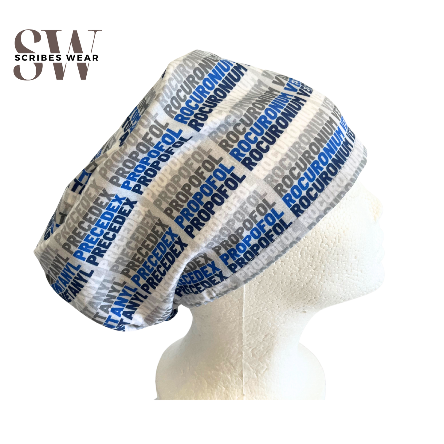 Blue/Gray Anesthesia Euro Love Style Scrub Cap