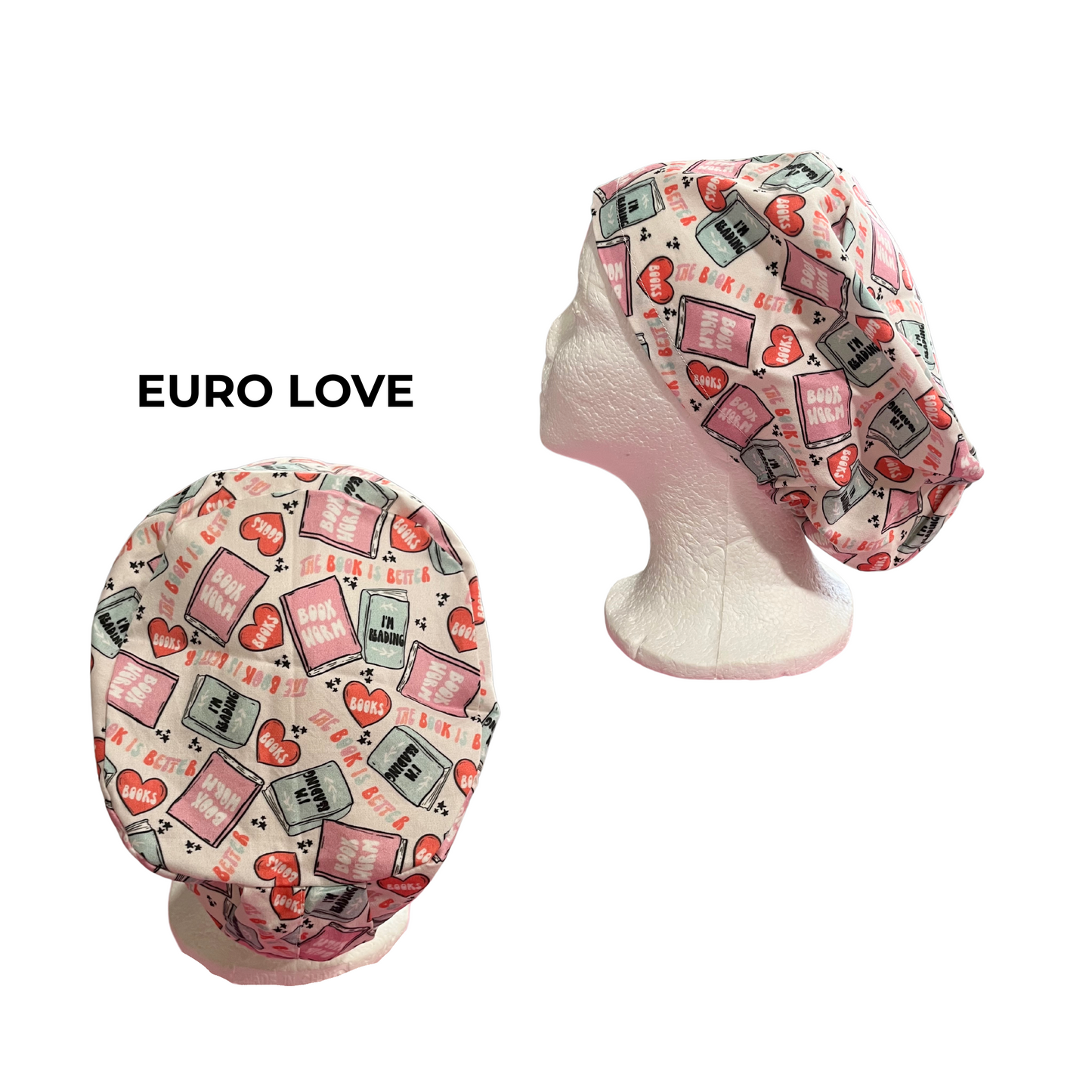 Bookworm Euro Love scrub Cap