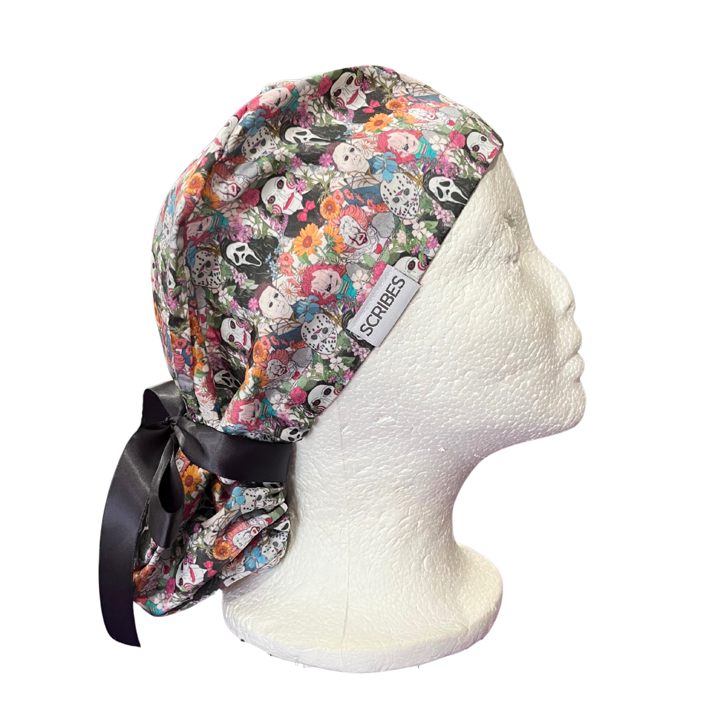 Dusky Scream, Jason, Michael and friends Floral Halloween Pony Scrub cap