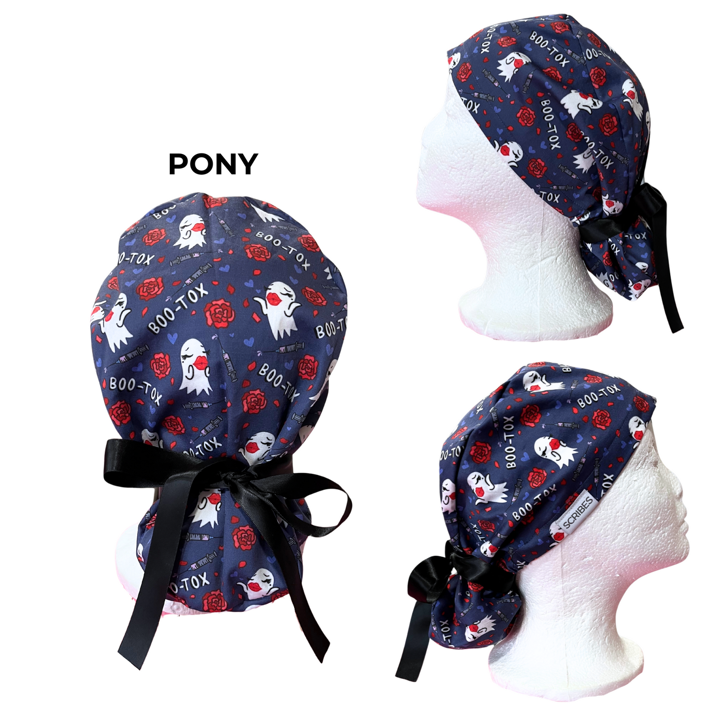 Boo-Tox Halloween, medical humor Pony Scrub cap Exclusive Print