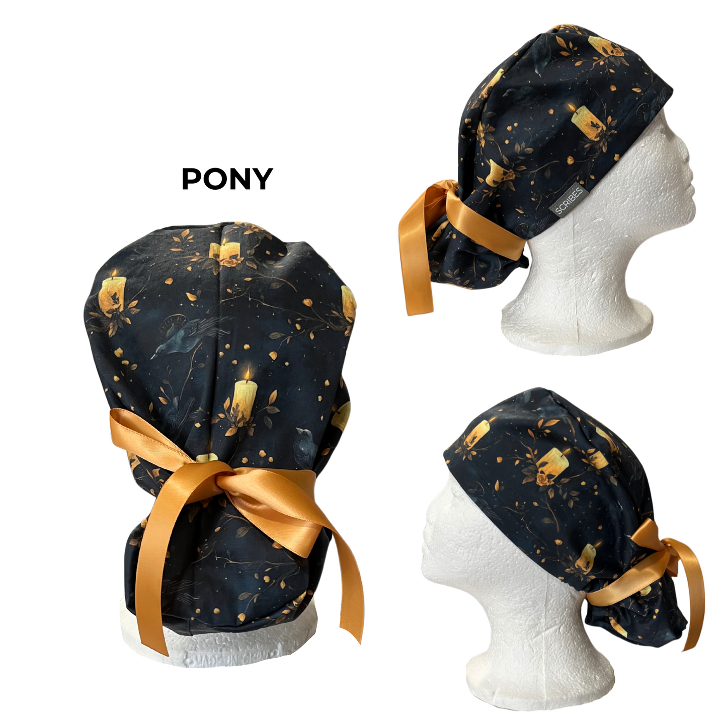 Candles and Ravens Halloween Pony Scrub cap Exclusive Print