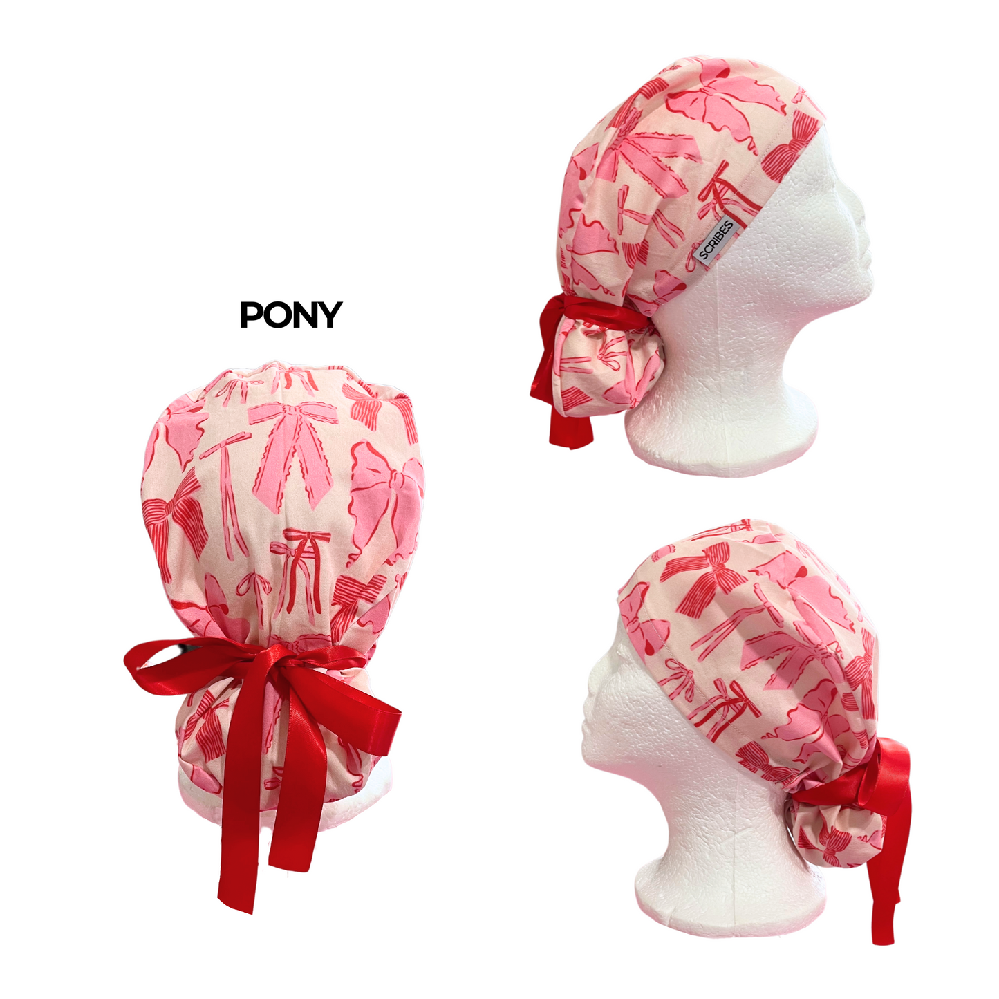 Bows in Pink Pony Style Scrub Cap