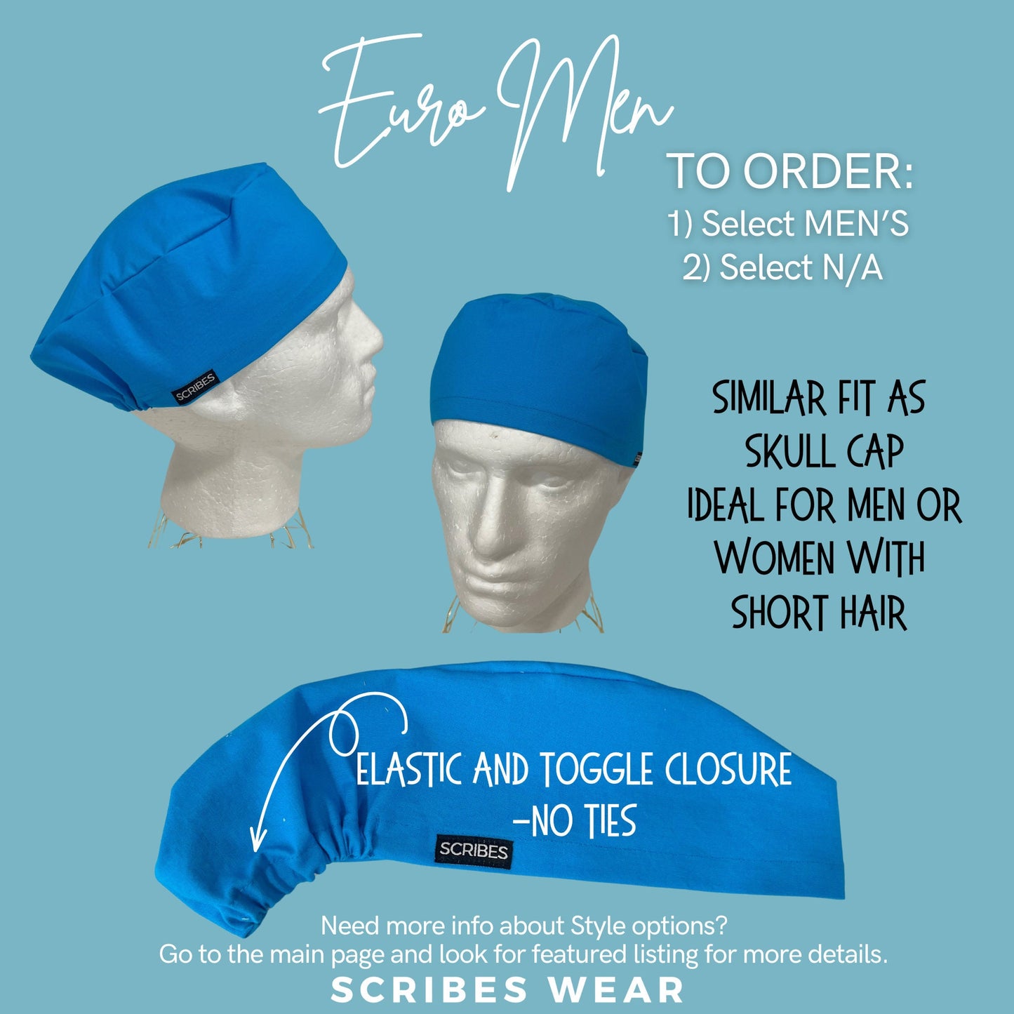 Anesthesia Meds in Euro MEN Style Scrub cap