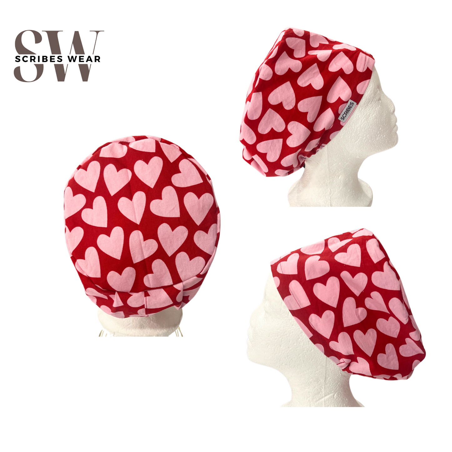 Pink Hearts Valentine Euro Love Style Scrub Cap