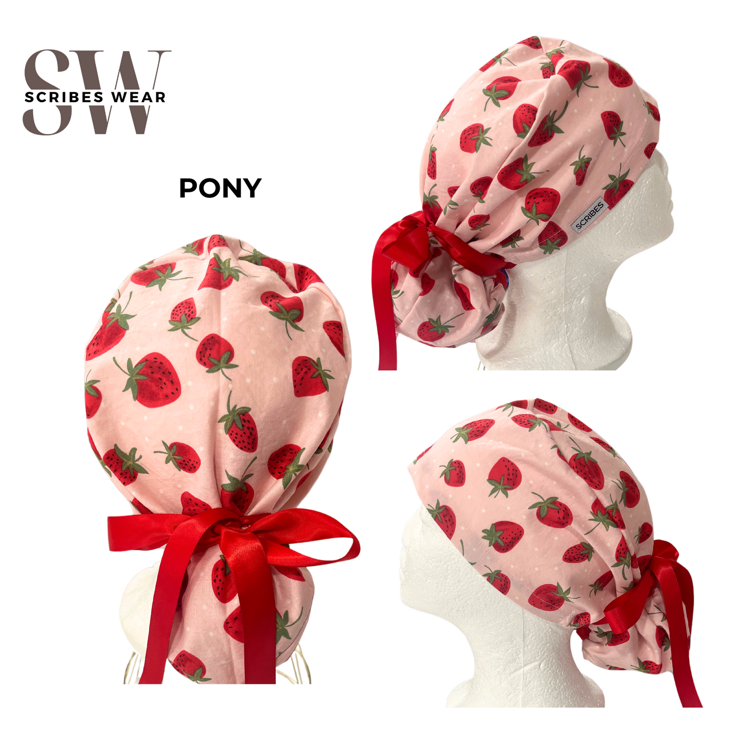 Strawberries Pony Style Scrub Cap