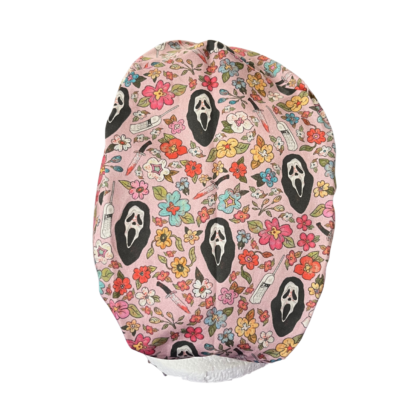 Dusky Pink Scream Halloween  Surgical caps Hybrid Euro Srub cap