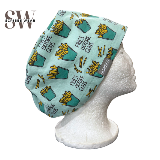 Fries before Guys in Green Euro love scrub cap