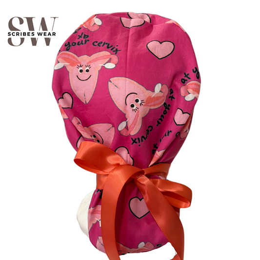 At your cervix scrub cap in Pony style