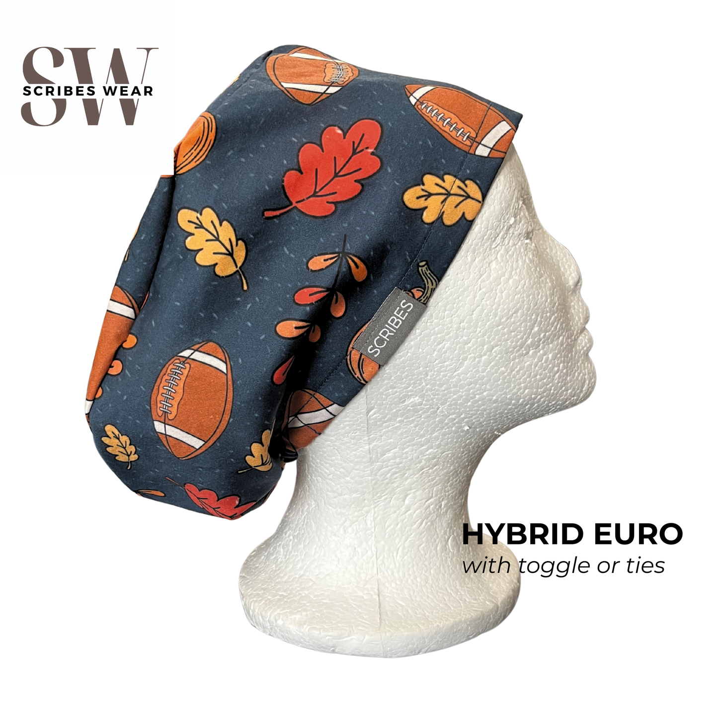 Fall Football Season Hybrid Euro Scrub cap