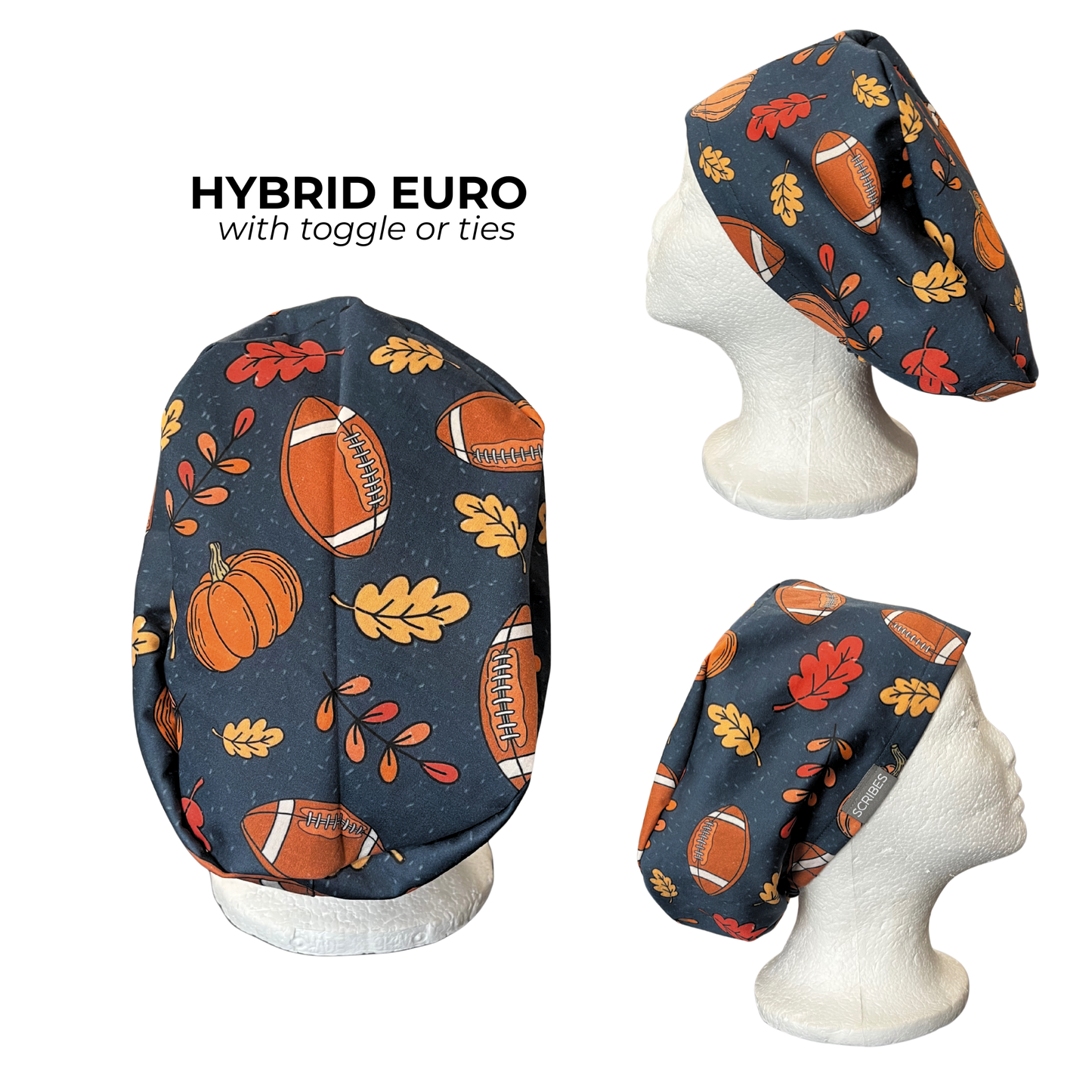 Fall Football Season Hybrid Euro Scrub cap