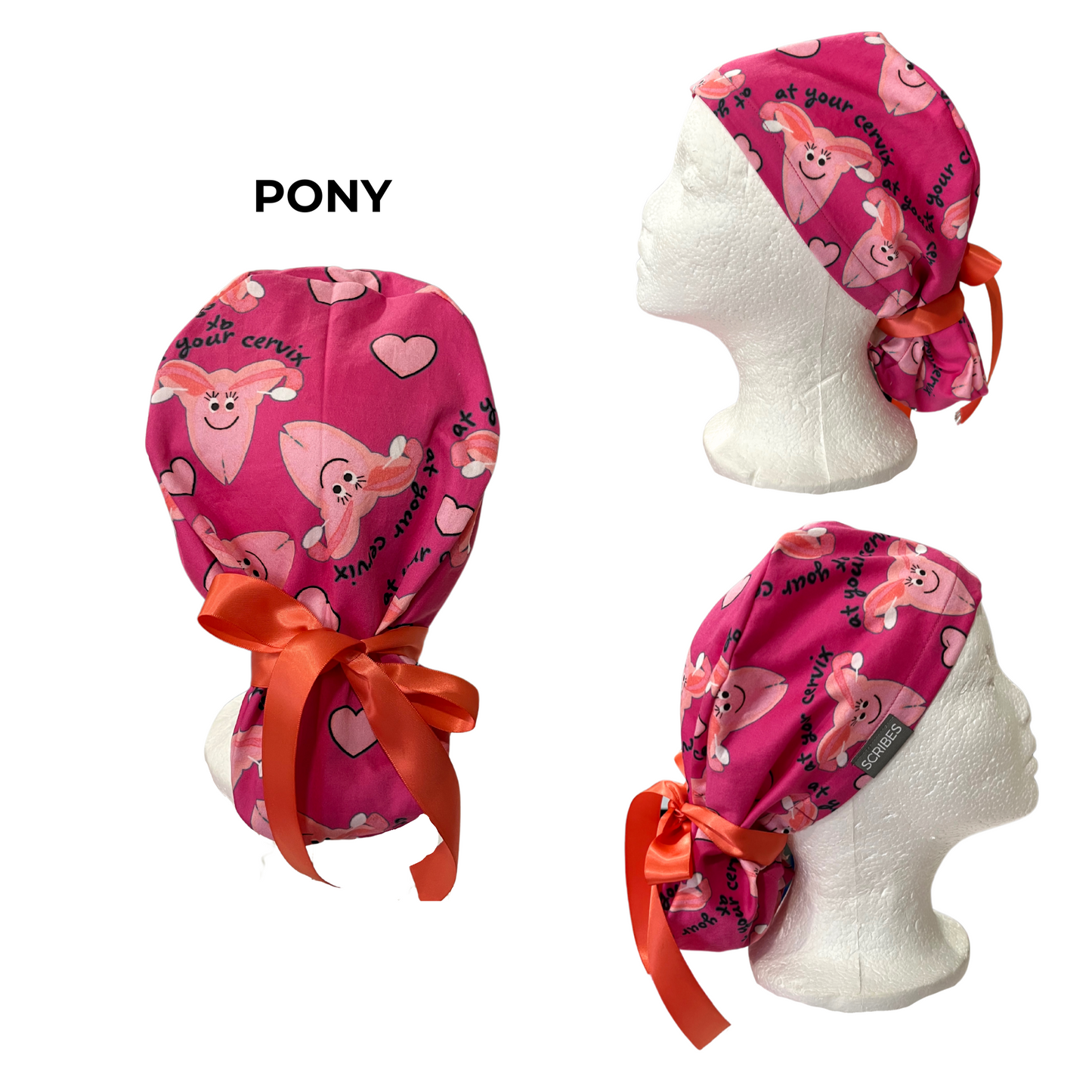 At your cervix scrub cap in Pony style