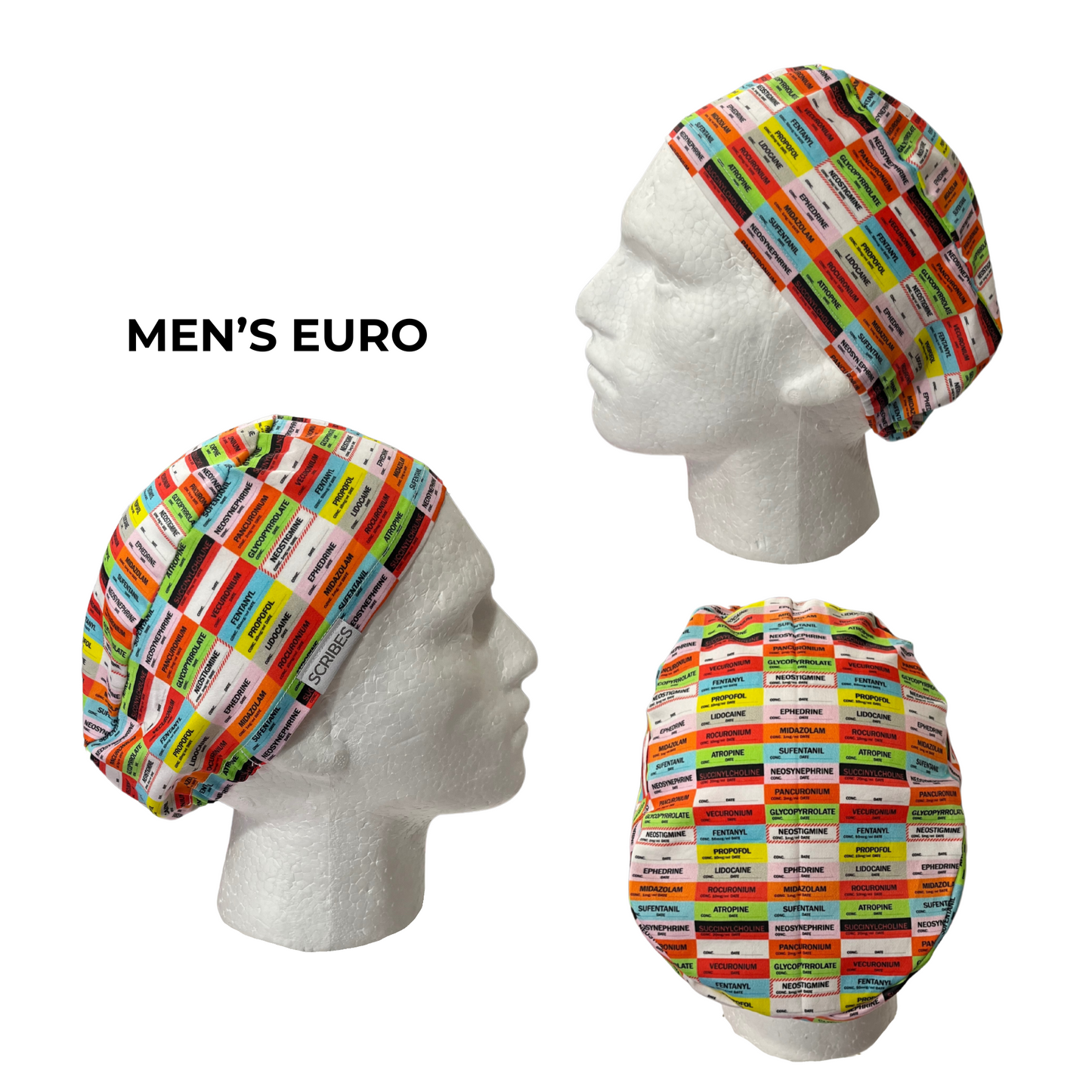 Anesthesia Meds in Euro MEN  Style Scrub cap