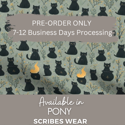 Pre-Order Black cats and witches spells Halloween Pony Scrub cap Exclusive Print