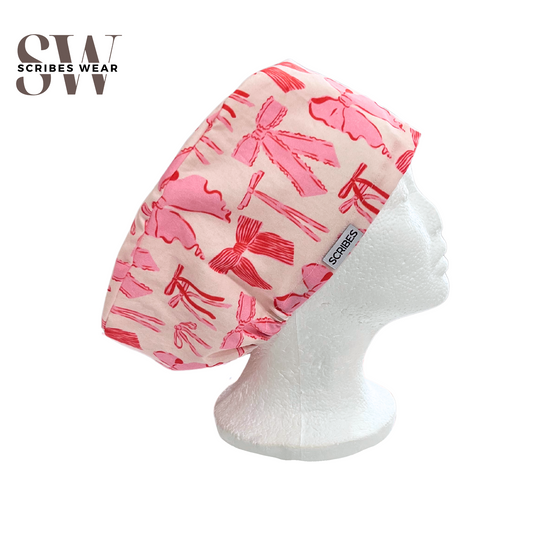Bows in Pink Hybrid Euro Style Scrub Cap