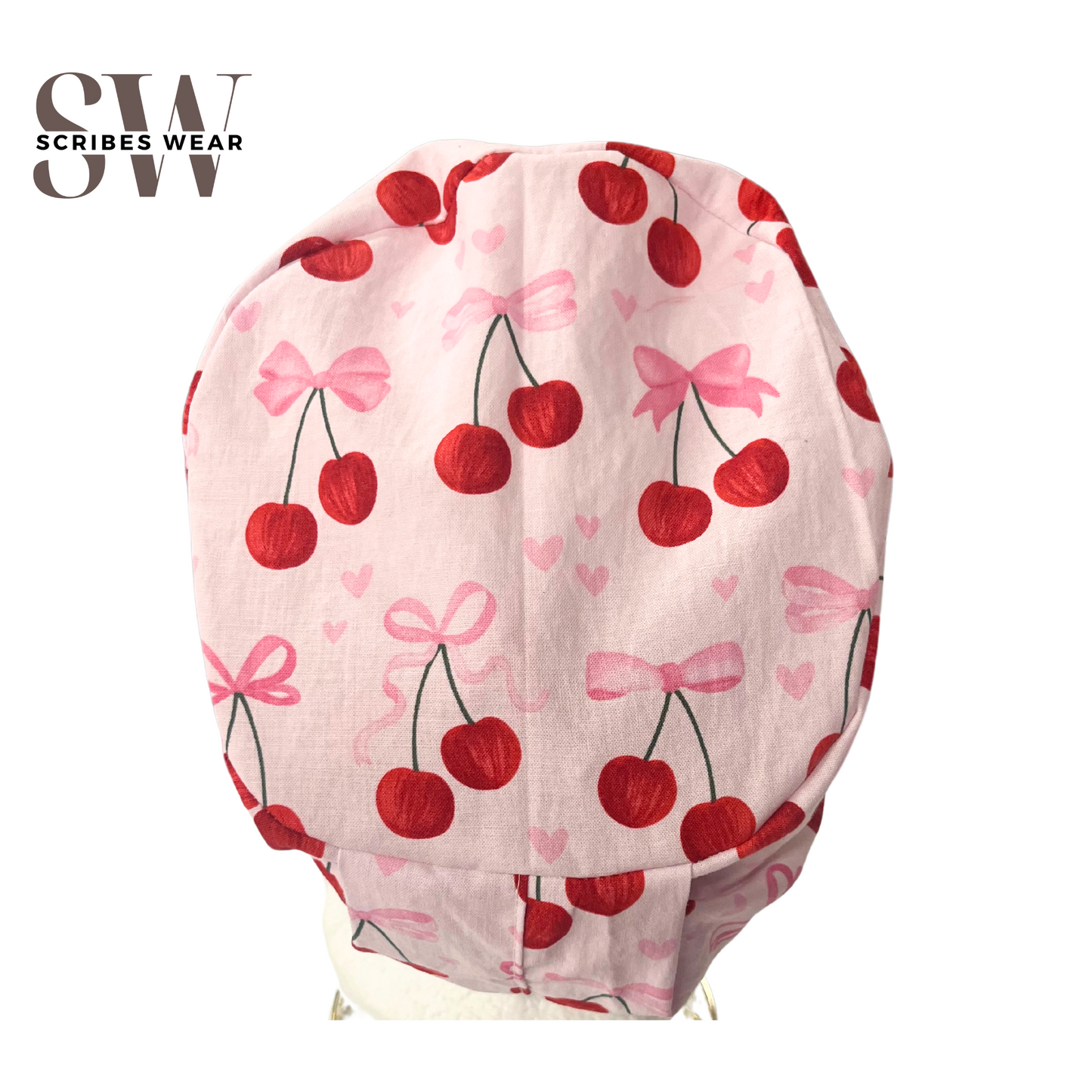 Cherries and Bowties Euro Love Style Scrub cap