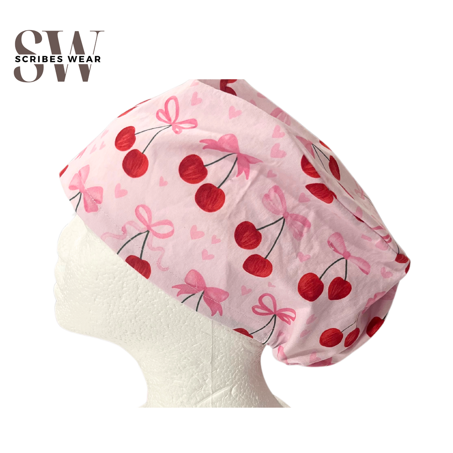 Cherries and Bowties Euro Love Style Scrub cap