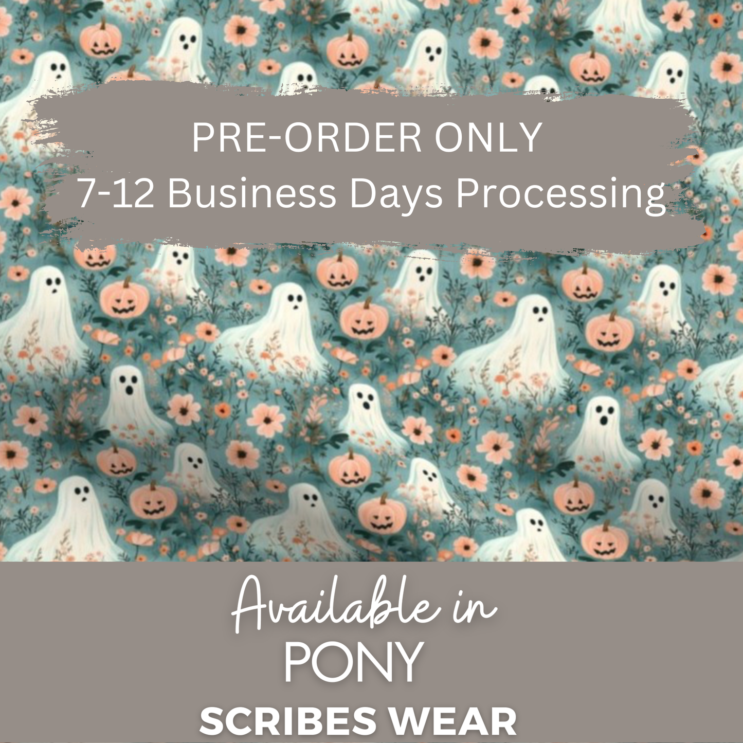 Pre-Order Peach Ghosts and Pumpkins, Halloween Pony Scrub cap Exclusive Print
