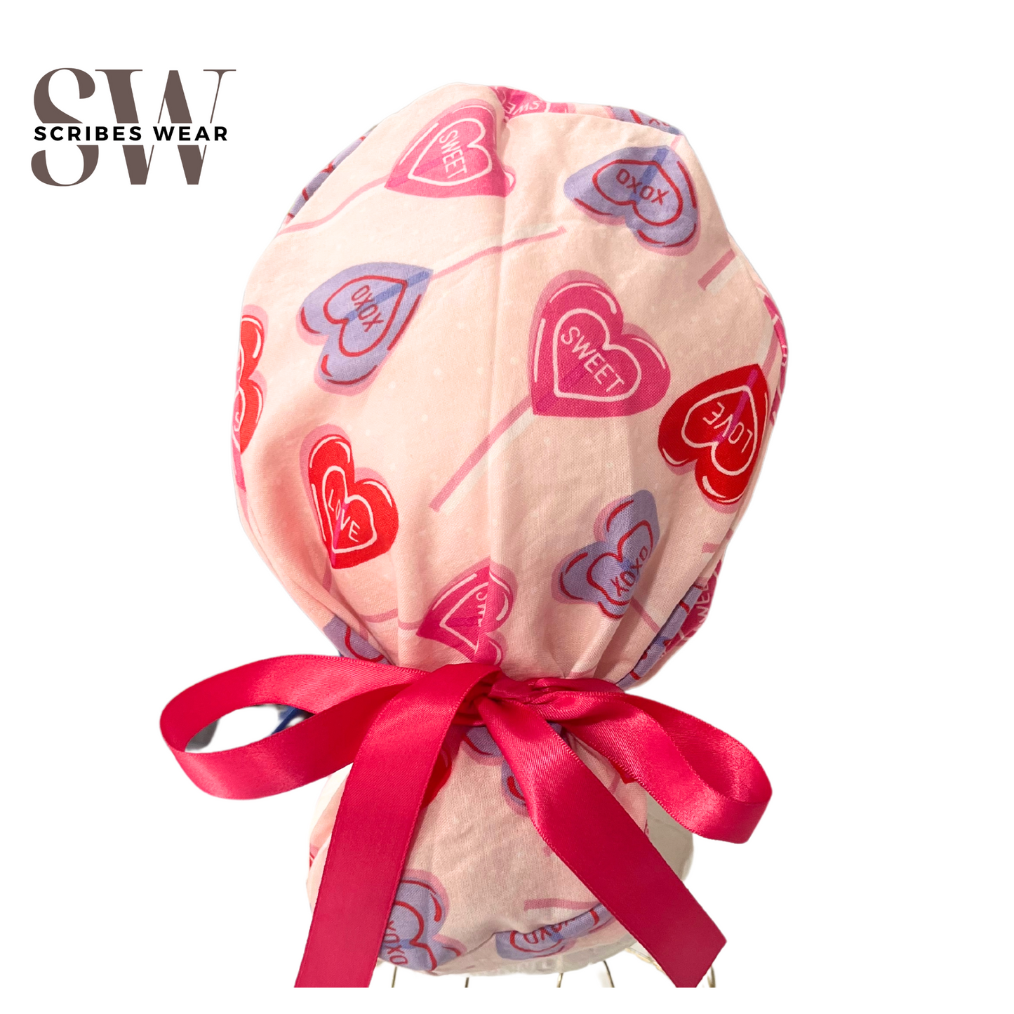 Lollipops Valentine Pony Style Scrub Cap