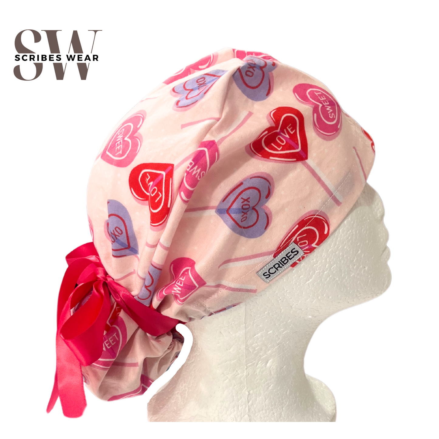 Lollipops Valentine Pony Style Scrub Cap