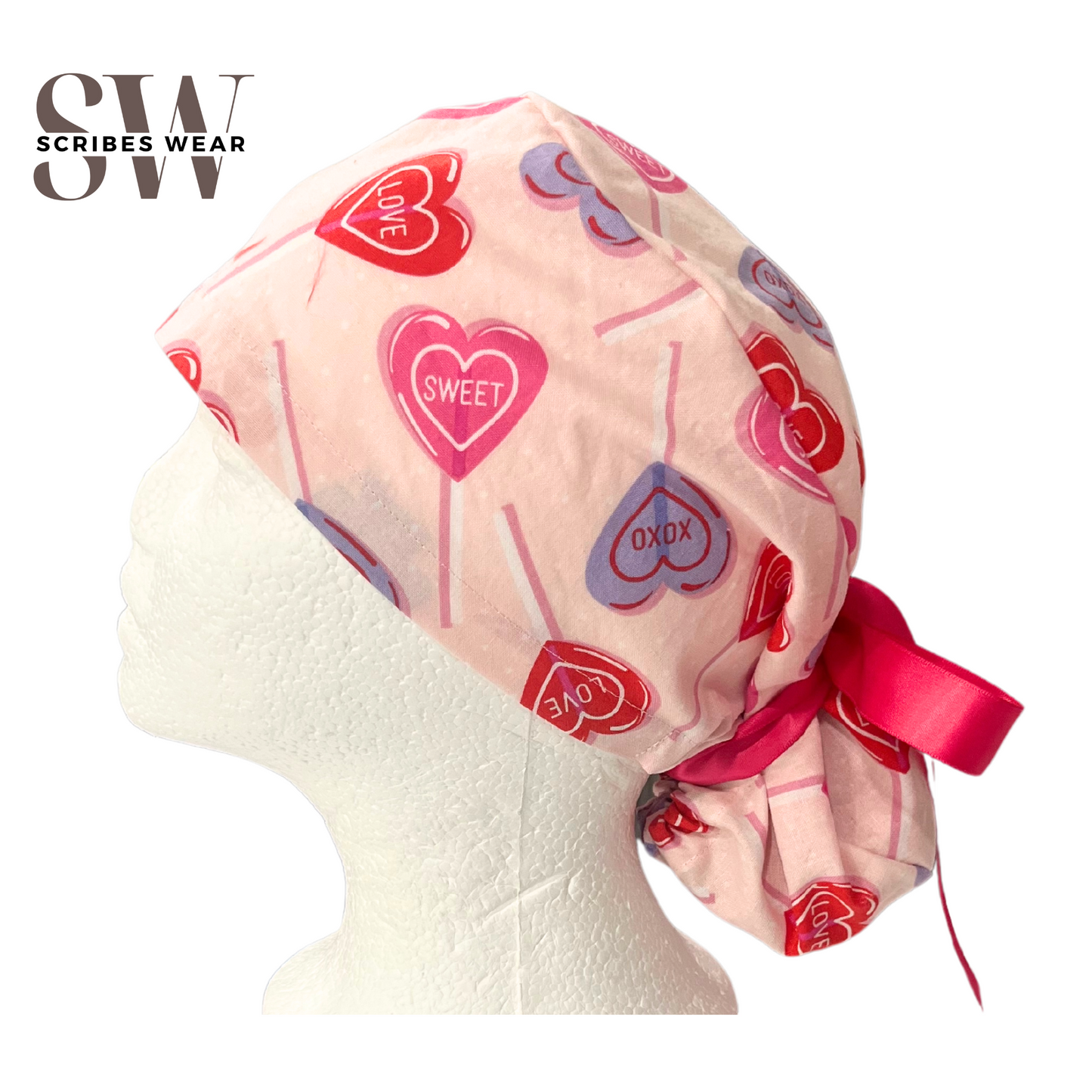 Lollipops Valentine Pony Style Scrub Cap