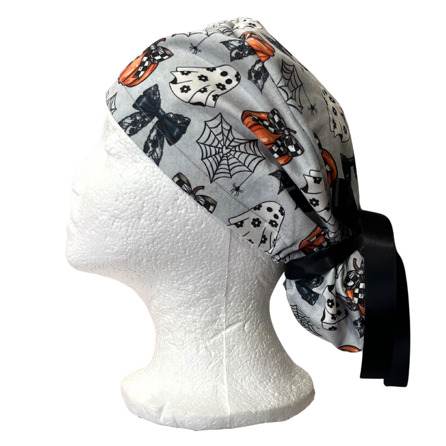 Pre-Order Ghosts and Pumpkins and Bows, Halloween Pony Scrub cap Exclusive Print