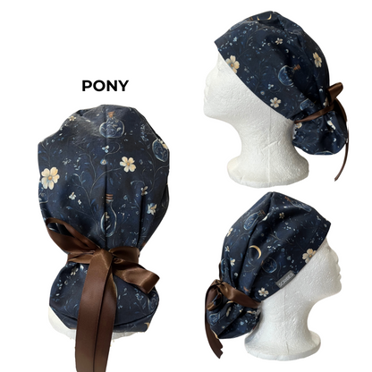 Mystical Night in Navy Witchcraft, Halloween Pony Scrub cap Exclusive Print