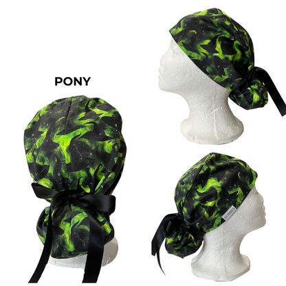 Emerald Wizards and Witches Hats Halloween Pony Scrub cap Exclusive Print