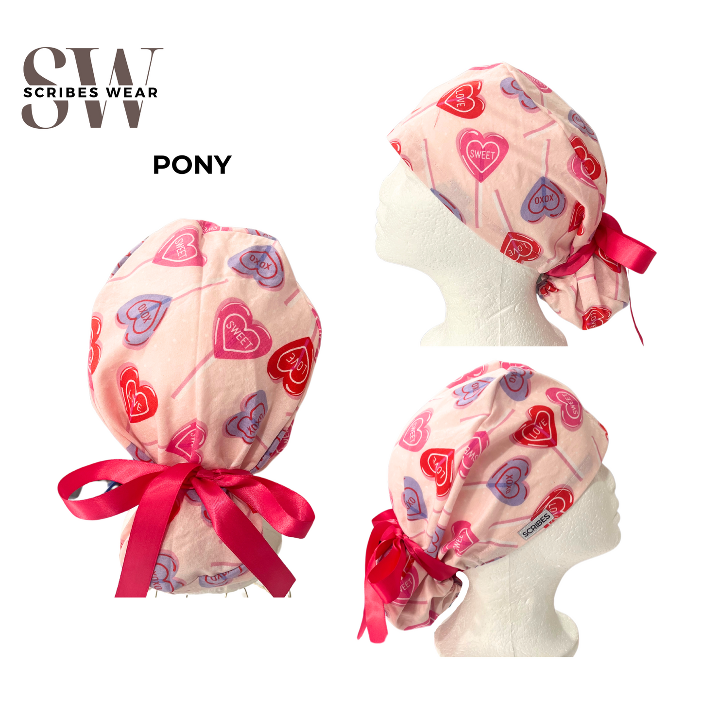 Lollipops Valentine Pony Style Scrub Cap