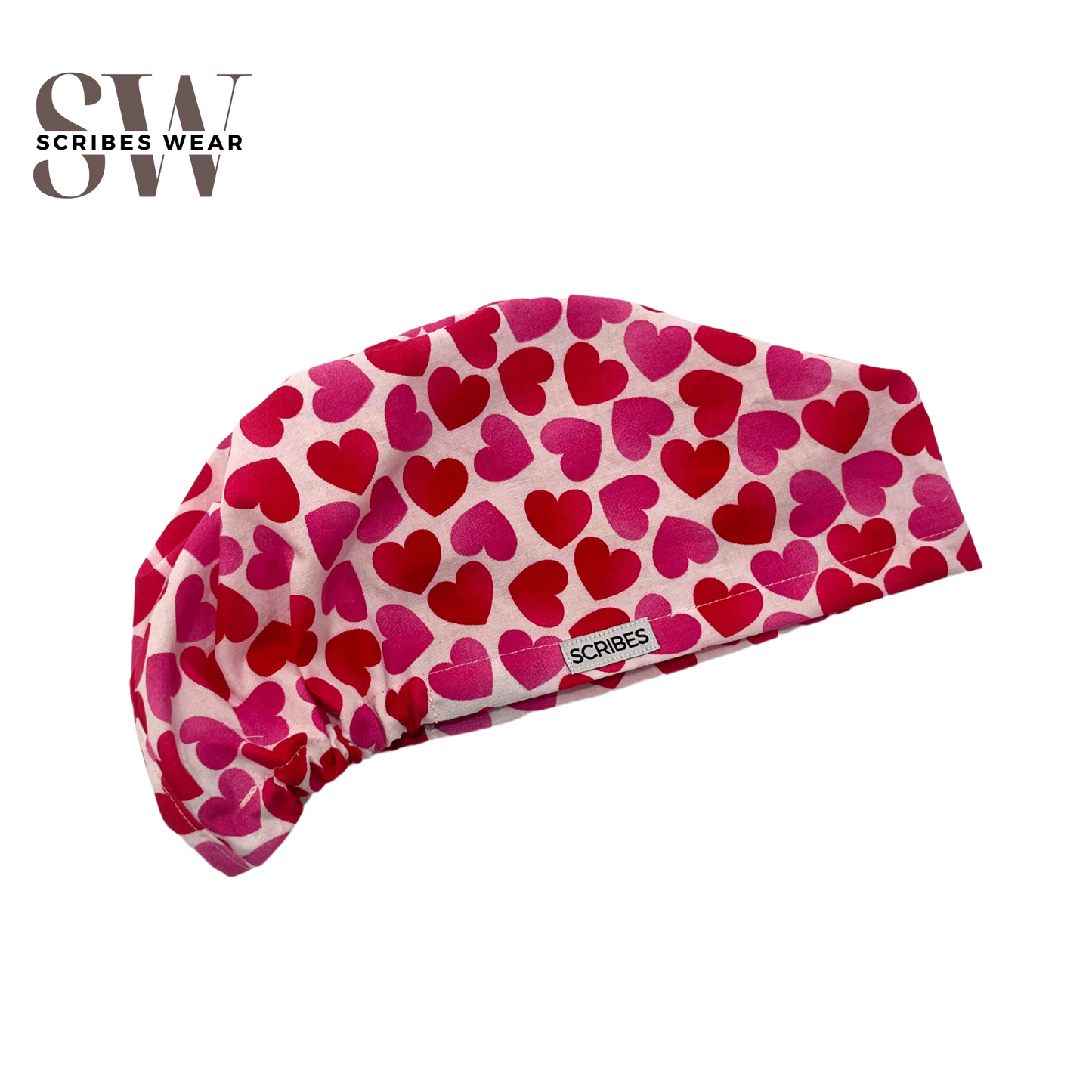 Pink and Red Hearts Valentine Euro Love Style Scrub Cap