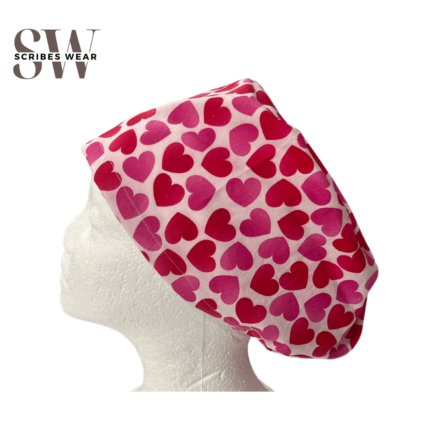 Pink and Red Hearts Valentine Euro Love Style Scrub Cap