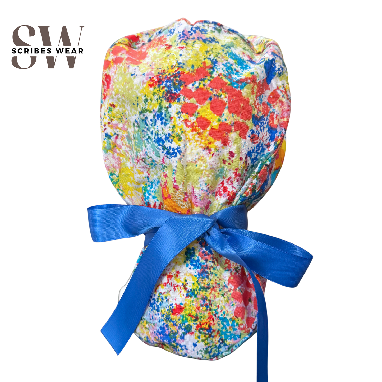 Water Color patches in Pony Style Scrub Cap