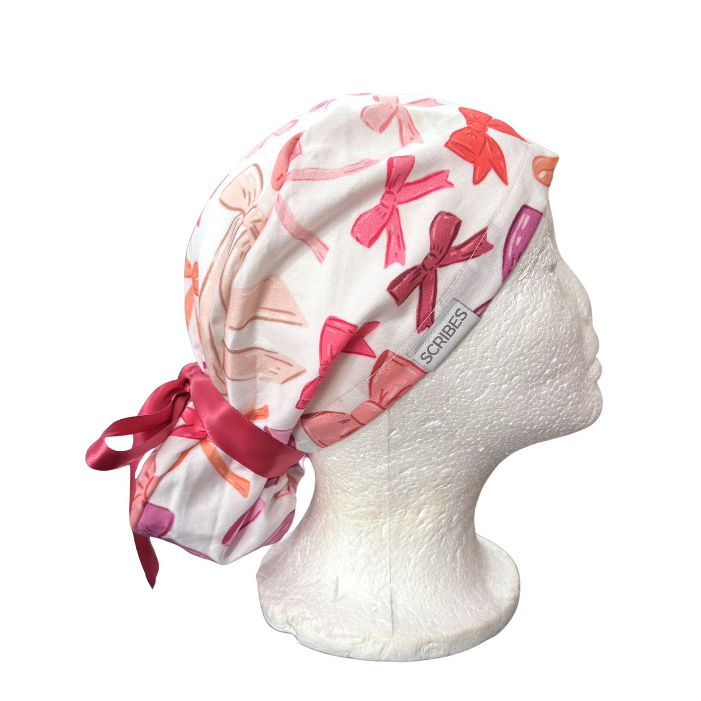 Bows in Pinks and Purples Pony Style Scrub Cap