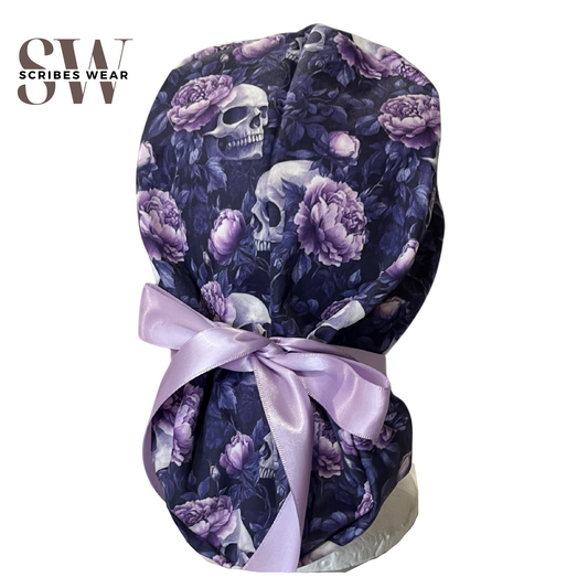 Pre-Order Dark Fantasy Skull and Peonies Halloween Pony Scrub cap Exclusive Print
