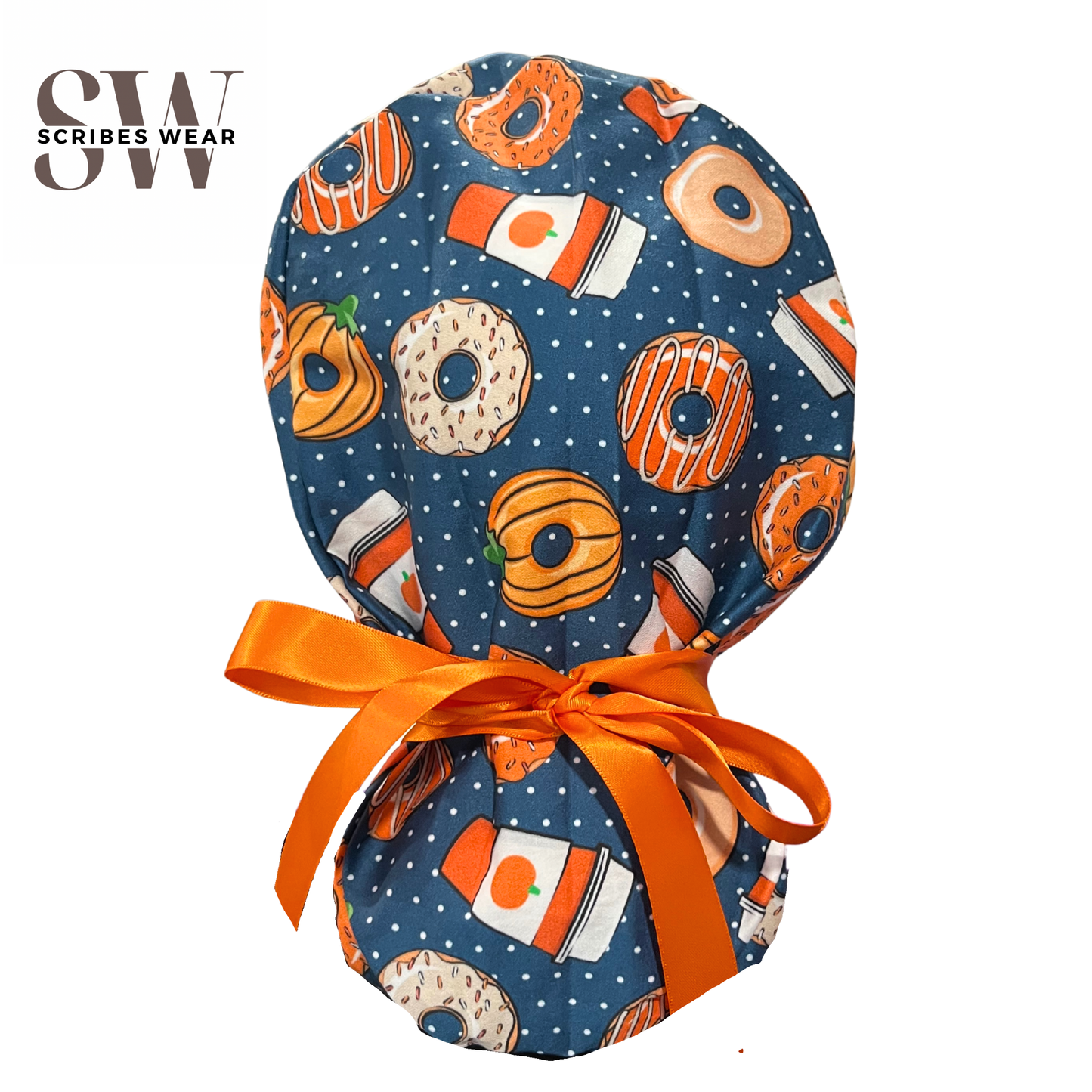 Donuts and pumpkin spice polka dots Pony Scrub cap