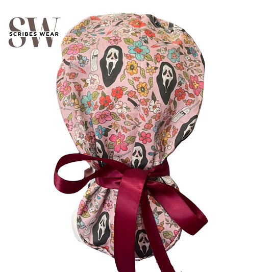 Dusky Pink Scream Halloween Pony Scrub cap