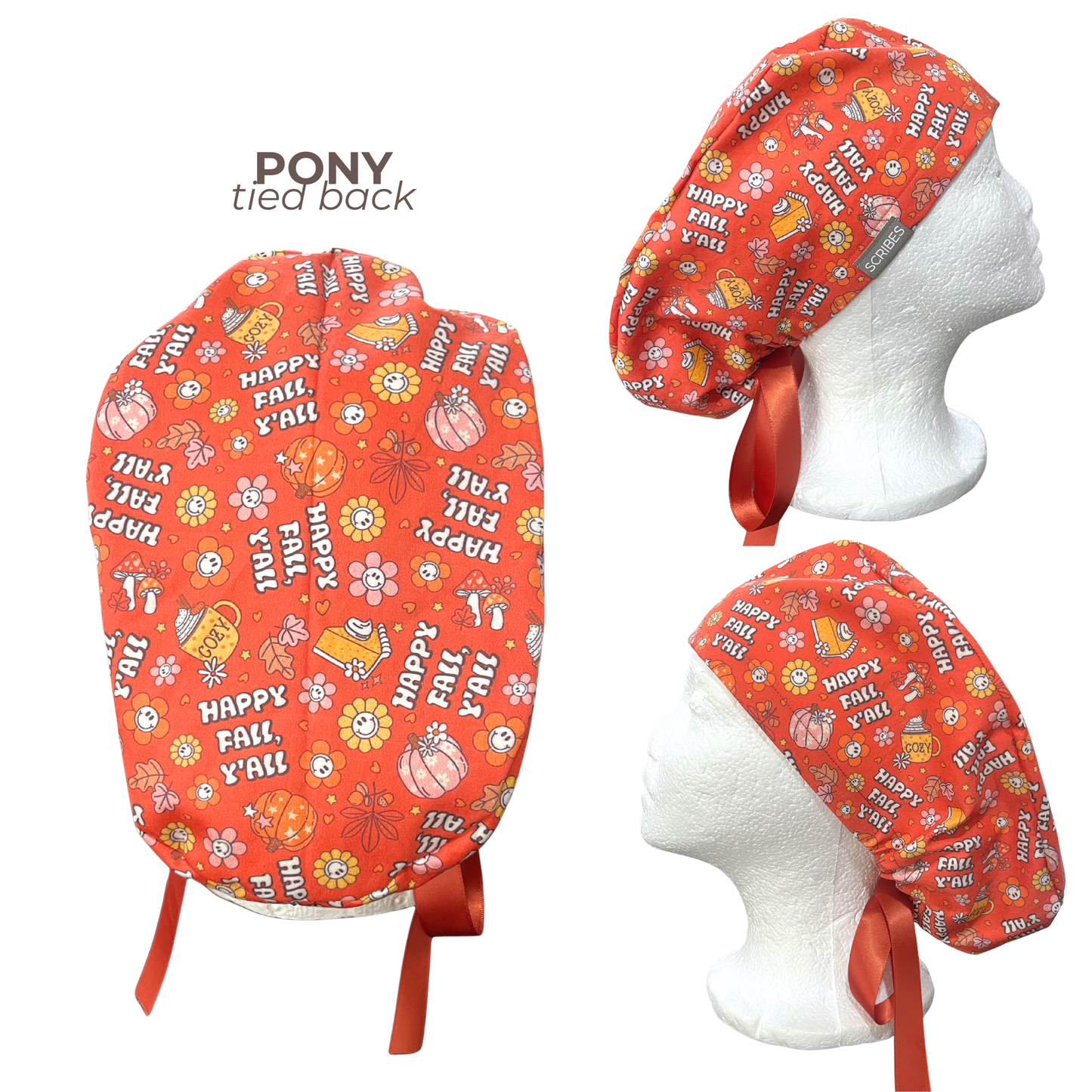 Happy Fall in Autumn Pony Scrub cap